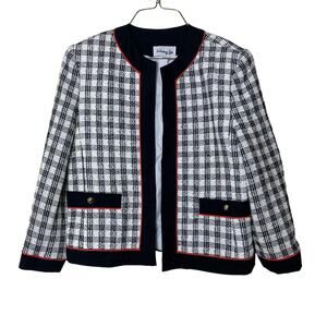 Vintage 80s Retro Henry Lee Black & White Buffalo Check Jacket‎ Blazer Size 8